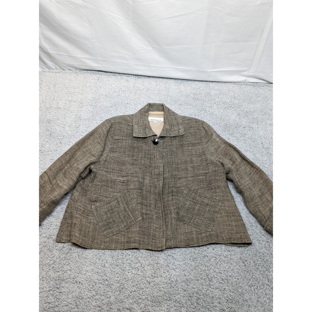 Caroline Rose 100% Linen Jacket Womens Medium Taupe Textured‎ Blazer Made in USA